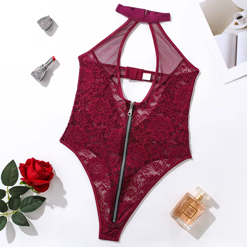 Lace Deep-V Mesh Bodysuit